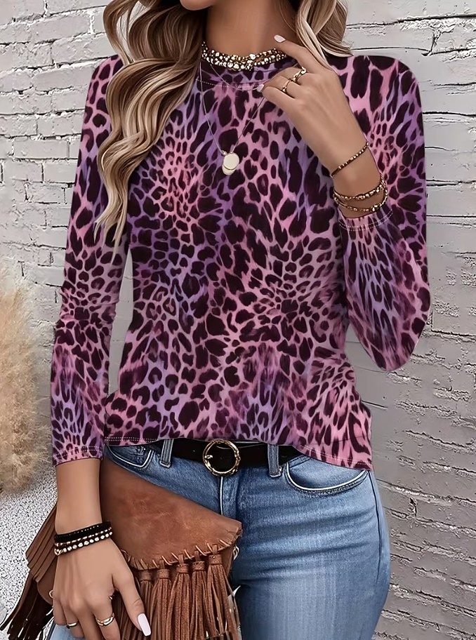 Mulheres Camiseta Imprimir Gráfico Geométrica Abstrato Vintage Moda à moda Manga Longa Gola Redonda Tops regulares Diário Azul Vermelho Roxo Fúcsia Marron Verão Primavera de 2026 por $24.99 –P9