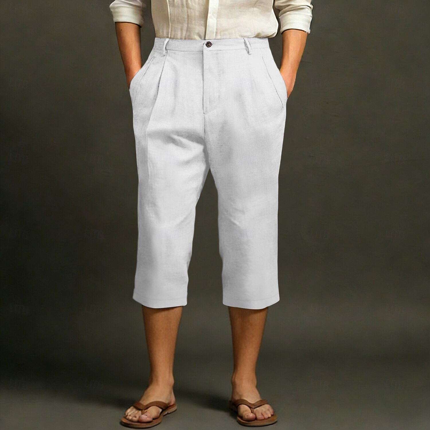 Męskie Lniane spodnie Spodnie capri Letnie spodnie Kieszeń Elastyczny pas Równina Komfort Oddychający Długość do łydki Codzienny Na zewnątrz Plaża Moda Styl klasyczny Niebieski Ciemny khaki Średnio 2026 - $22.99 –P8