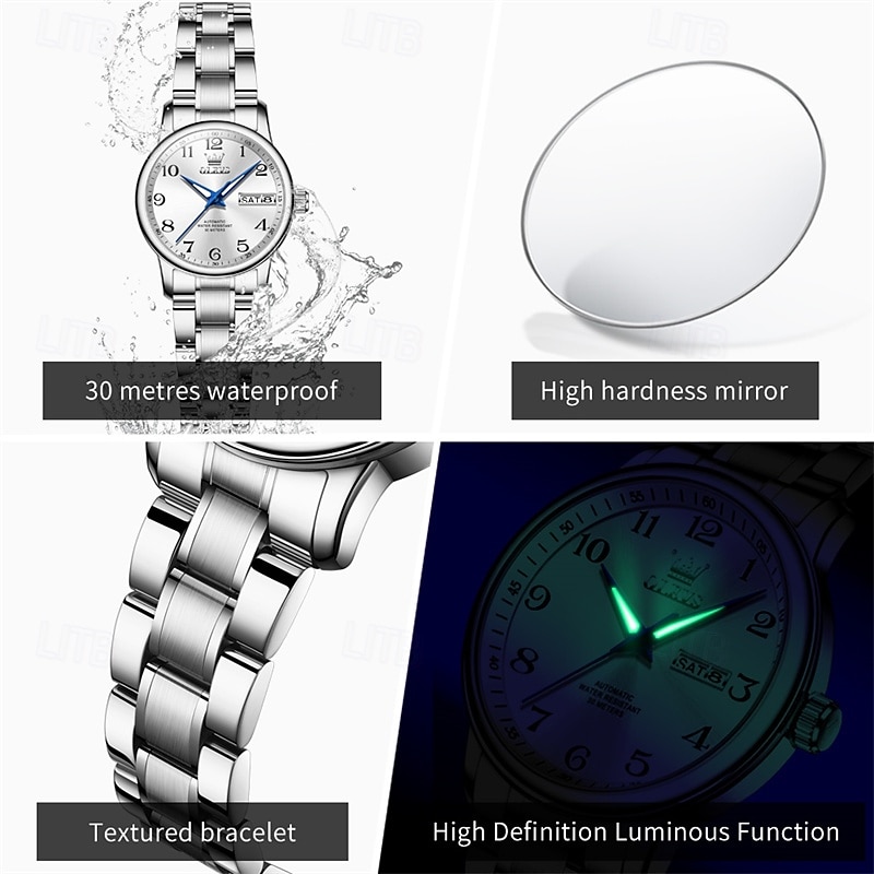 Mother's Day Gift OLEVS Women's Business Watch With Luminous Calendar, Week Display, Fully Automatic Mechanical Movement, Casual And Fashionable Digital Watch, Waterproof, Sporty Women's Wristwatch 2026 - $94.99 –P10