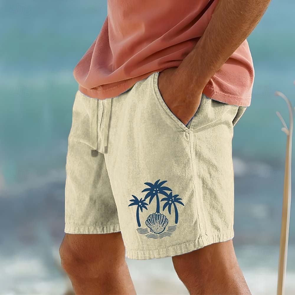 Voor heren Kokosnootboom Schelp Tropische planten Korte broek Strandshorts Katoenen shorts Medium Taille Hawaii Casual Dagelijks Strand Feestdagen Zijzakken Elastische tailleband met trekkoord 2026 - $25.99 –P1