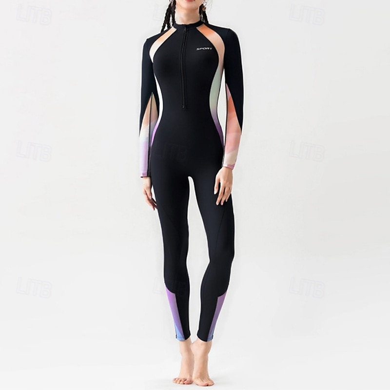 Per donna Rash Guard completo per il corpo One Piece Patchwork Protezione UV Elastico Manica Lunga Costume da Bagno Costume da bagno Surf Snorkeling Nuoto Primavera del 2026 a $47.99 –P2