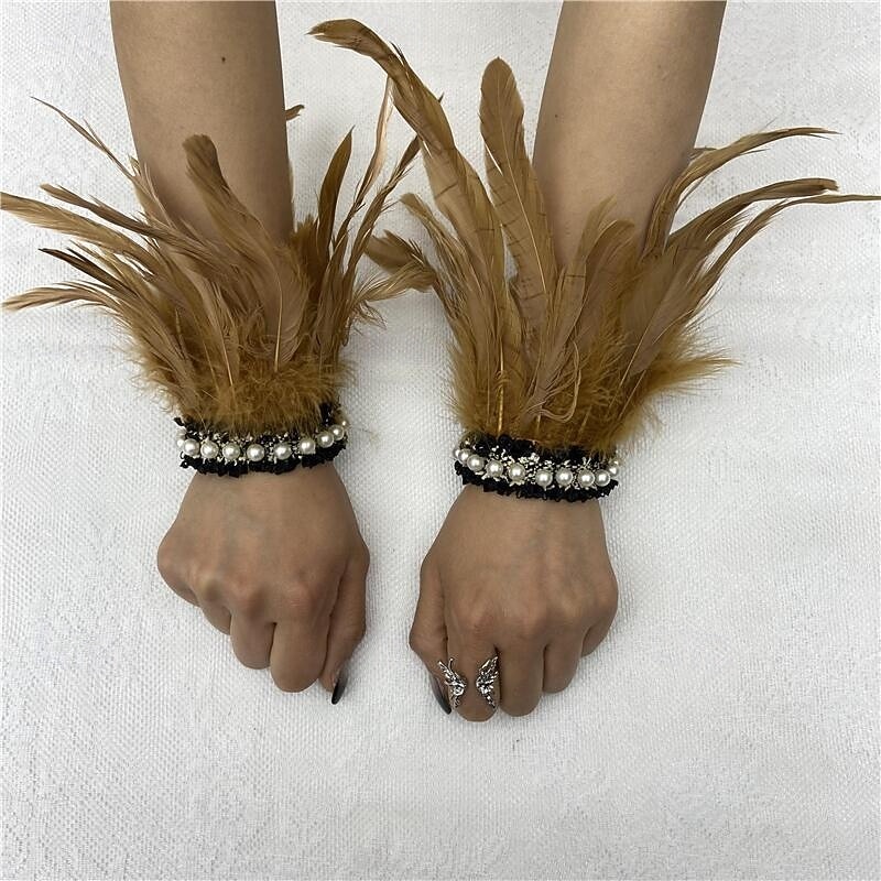 Καρναβάλι 2026 Ρίο Καρναβάλι Σαμπά Αξεσουάρ Γυναικείου Μαύρου Φτερού Περιβραχιόνια με Δαντέλα Μαργαριταριού 1 Ζευγάρι Φυσικά Φτερά Περιβραχιόνια Βραχιόλια Κοστούμι Επίδειξης Φεστιβάλ Βραζιλίας 2026 - $9.99 –P6