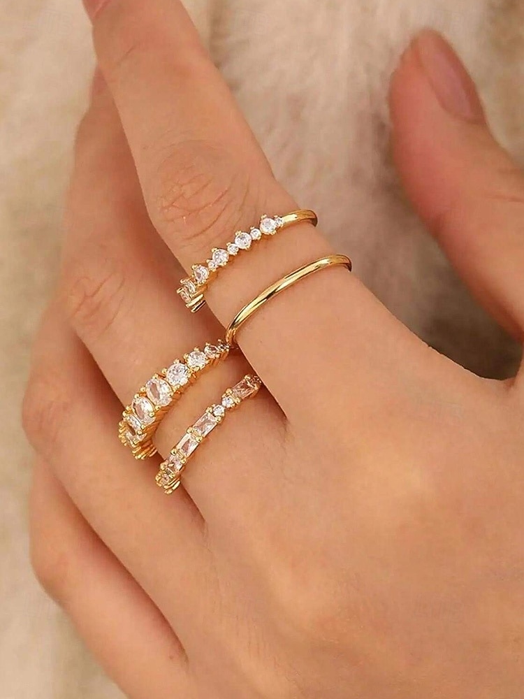 Set aus stapelbaren Damenringen aus einer Legierung, gold- und silberfarbene Zirkonia-Ringe, eleganter minimalistischer Stil für Bräute, Hochzeitszeremonien, Verlobungen und den Alltag 2026 - $9.99 –P5