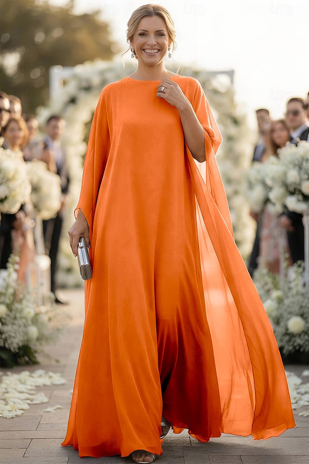 A-Linie Schlauchkleid Bodenlang Kleid für Hochzeitsgäste Abendkleid Brautmutterkleid Langarm U-Boot-Ausschnitt Elegant Formeller Abend Chiffon mit Einfarbig 2026 - $149.99 –P8