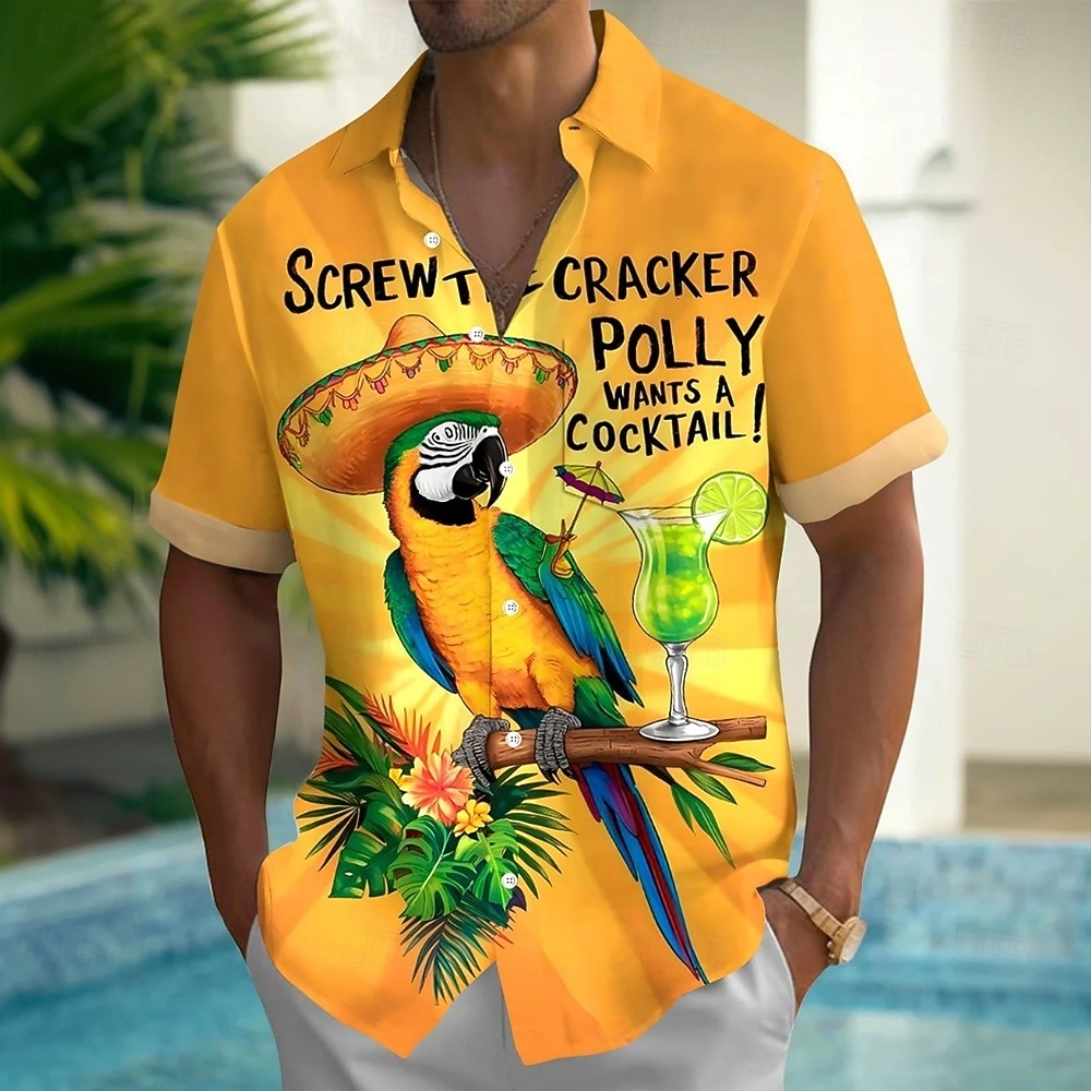 Bărbați Papagal Argou amuzant Plante tropicale Cămașă hawaiană Camașă cu nasturi Cămașă Aloha Manșon scurt Hawaiană Casual Vacanță Vară Primăvară Răsfrânt Imprimare 3D cămăși cu guler Un buzunar 2026 - $25.99 –P1