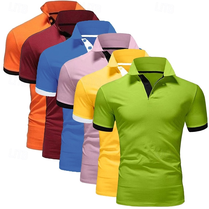 6PCS Men's Polo Golf Shirt Casual Sports Classic Short Sleeve Basic Solid Color Plain 6-Piece Multi-pack Summer Spring All Seasons Regular Fit Polo 2026 - $67.99 –P9