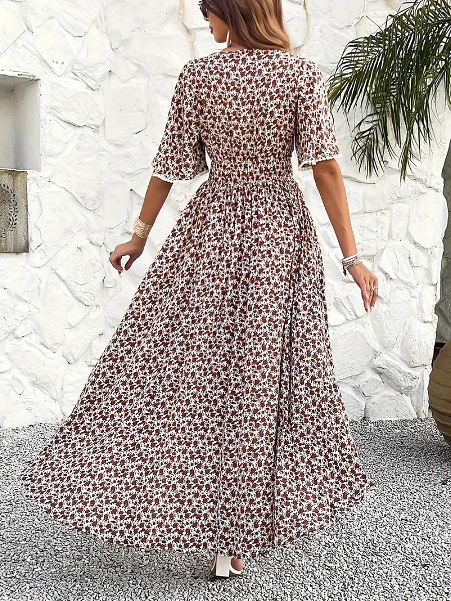 Women's Long Dress Maxi Dress A Line Dress Floral Dress Elegant Fashion Modern Daily Outdoor Vacation Regular Fit Floral Short Sleeve V Neck Blue Black Brown Summer Spring 2026 - $34.99 –P14