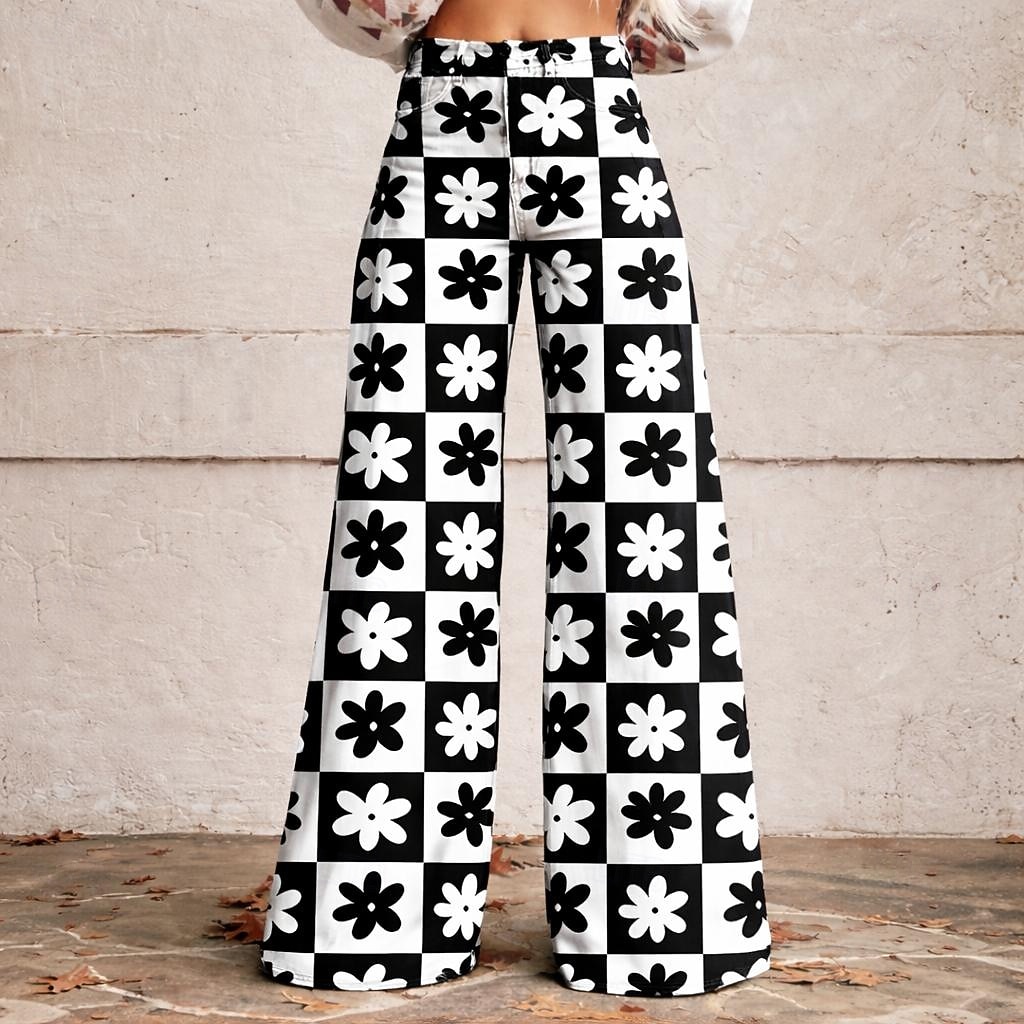 Retro / vintage Boheemi 1970 luku Housut Leveät housut Hippi Disko Korkea vyötärö Kukka Keinofarkkujen tyyli Naamiaispuku Naisten Halloween Karnevaali musiikkifestivaali Pride-paraati Retro-teemaiset 2026 - $35.99 –P7