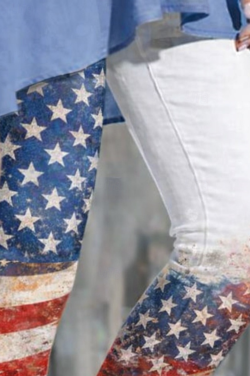 pantaloni chino da donna per il giorno dell'indipendenza americana, leggings, moda da vacanza, streetwear, pantaloni al ginocchio, a vita alta, bandiera americana, comfort, morbidi, comodi, elastici, quotidiani, all'aperto, vacanza, blu, rosso, estate, pr del 2026 a $16.49 –P2