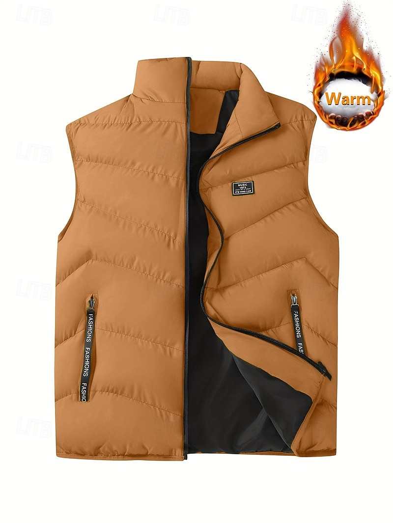 Per uomo Gilet imbottito Gilet Vacanza Quotidiano Data Moda Casual Autunno Inverno Tasca Poliestere Caldo Confortevole Tinta unica Cerniera Collo alla coreana Vestibilità regolare Blu Nero Giallo del 2026 a $30.99 –P18
