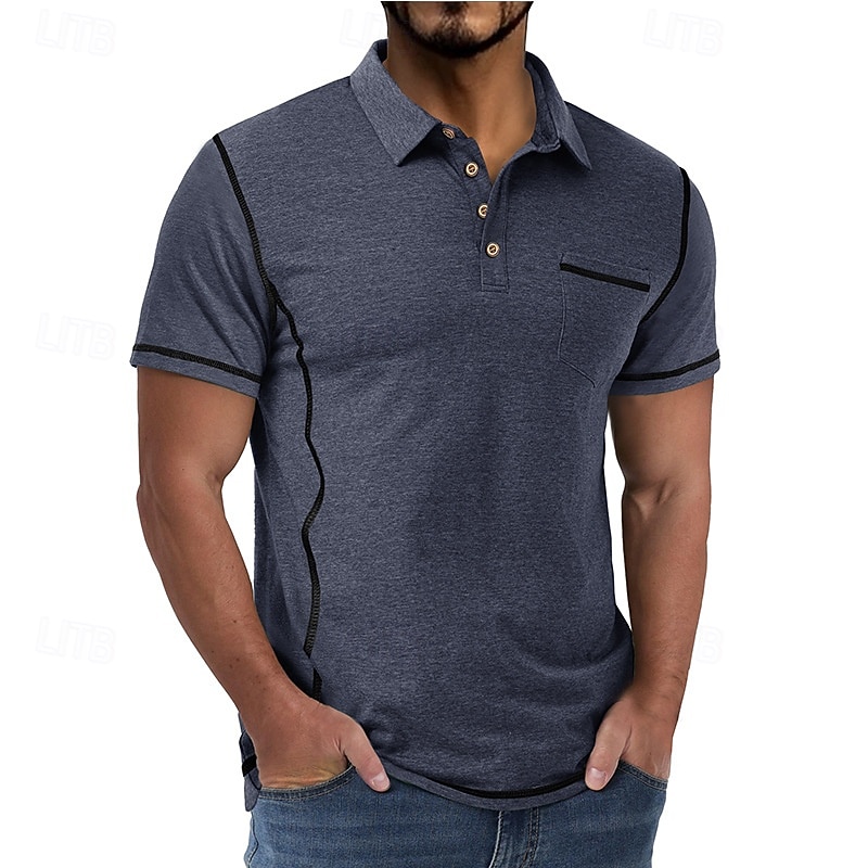 Bărbați Polo Cămașă de golf Casual Afaceri Clasic Manșon scurt Modă Culoare solidă Buzunar Nasturi Vară Primăvară Toate Sezoanele Fit regulat Negru Alb Roșu Vin Bleumarin Kaki Gri Deschis Polo 2026 - $20.99 –P16