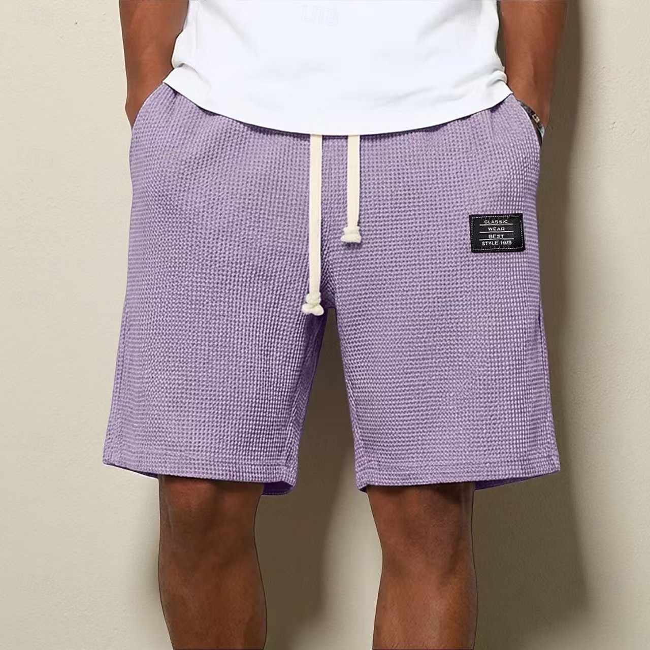 Men's Waffle Waffle Shorts Shorts Casual Shorts Elastic Waist Textured Plain Comfort Breathable Knee Length Casual Outdoor Beach Vacation Fashion Light Green Navy Blue Micro-elastic 2026 - $22.99 –P11