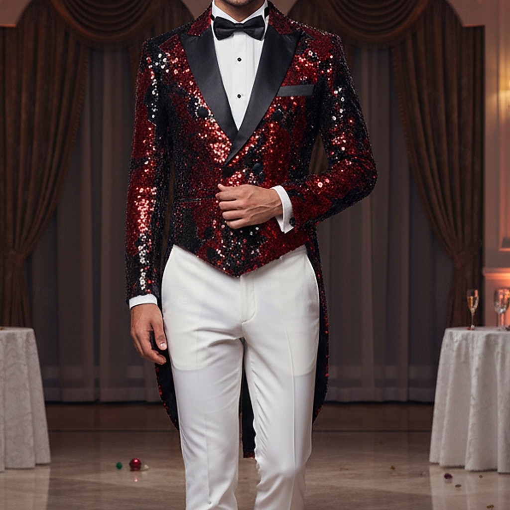 Men's Tuxedo Closure collar Party Sparkle Sequin Solid Colored Blazer Blue Red Gold Tailored Fit Double Breasted Six-buttons 2026 - $99.99 –P1