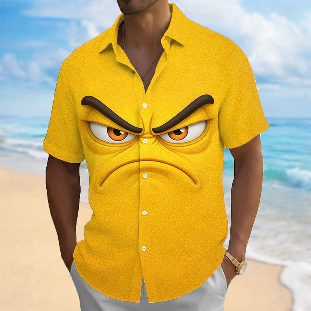Per uomo Illusione ottica Fantasia "Cartone 3D" Faccia arrabbiata Camicia Camicia con Bottoni Manica Corta Divertente Quotidiano Vacanza Estate Primavera Collo ripiegato Stampa 3D camicie con colletto del 2026 a $25.99 –P2