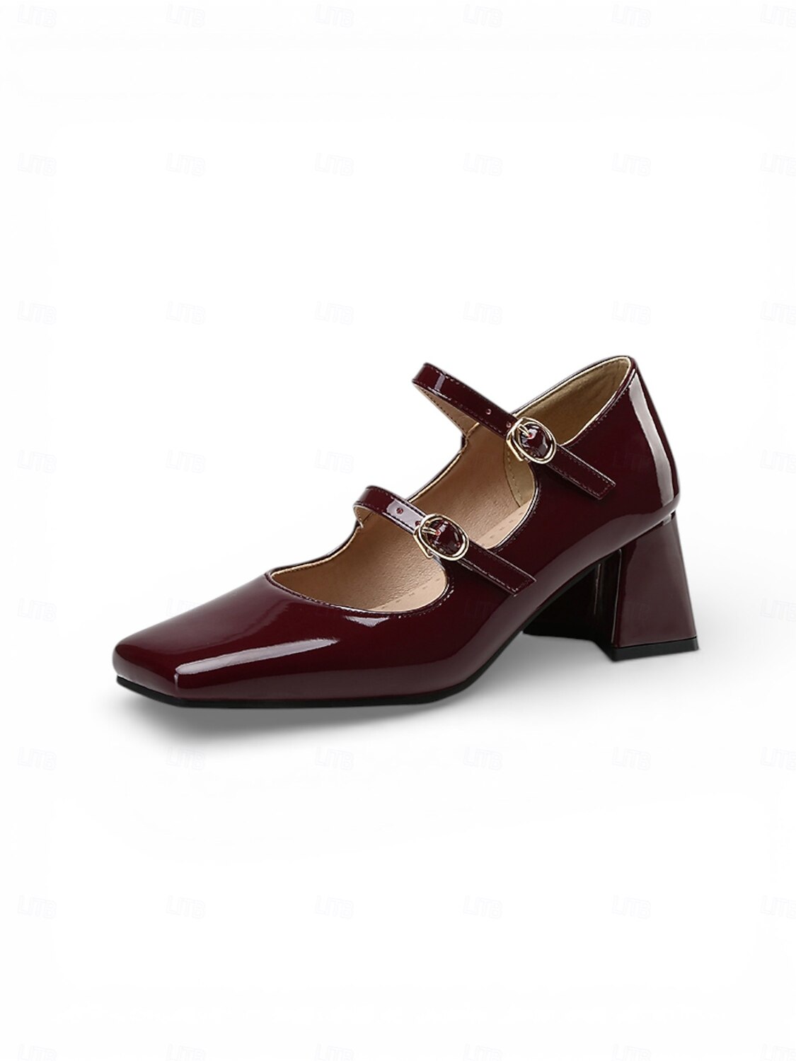 Dames Mary Jane pumps met groene lakleren imitatieleer afwerking – vintage pumps met vierkante neus, dubbele band en gouden gespen, elegante retrostijl uit de jaren 50 voor dagelijks gebruik en 2026 - $54.99 –P2