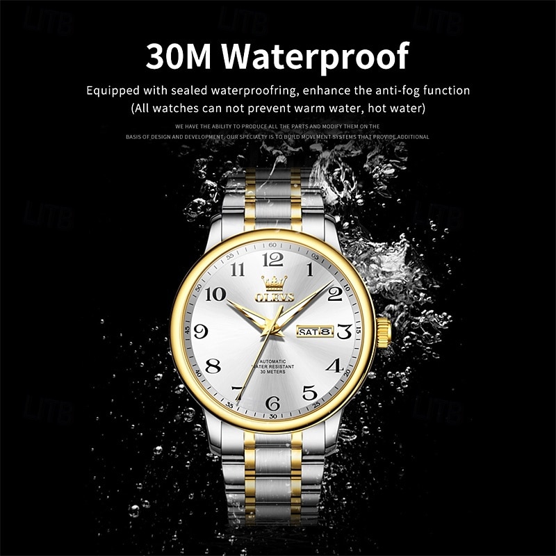 New Olevs Men'S Business Watch With Luminous Calendar, Week Display, Fully Automatic Mechanical Movement, Casual And Fashionable Digital Watch, Water-Resistant, Sporty Wristwatch 2026 - $95.99 –P12