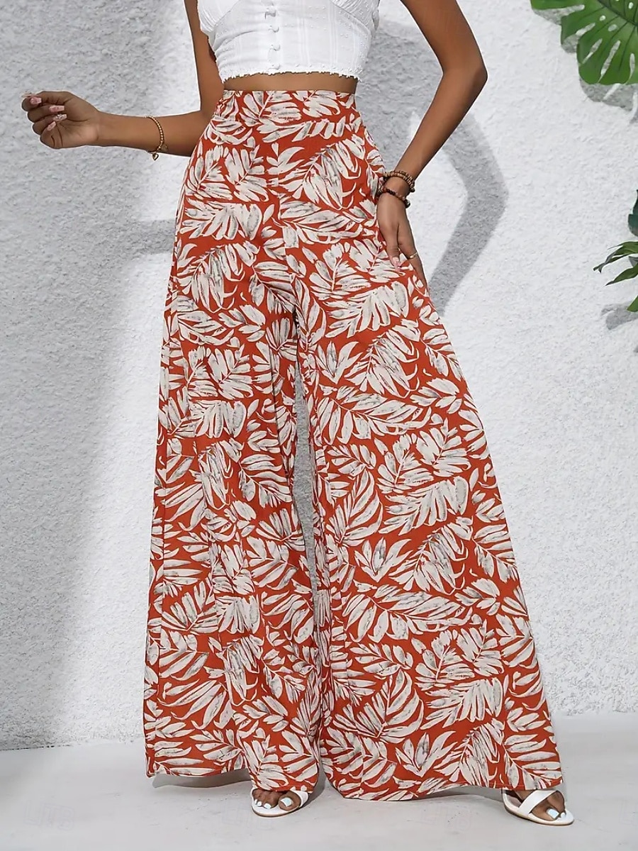Damen Weite Hosenbeine Chinos Palazzo-Hose Urlaub Streetwear Basic Volle Länge Mittlere Taillenlinie Blumen Tropisch Elastischer Bund Drucken Bequem Unelastisch Täglich Outdoor Straße Blau Marineblau 2026 - $22.99 –P9