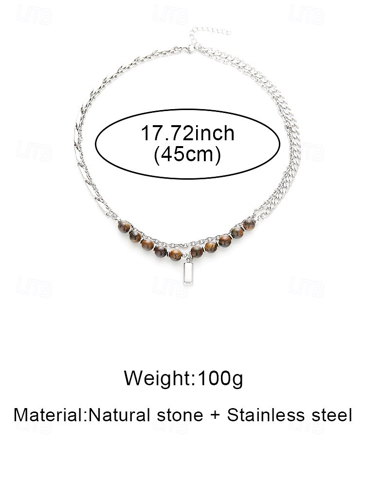 Мужское ожерелье из сплава и бусин тигрового глаза, двухслойная цепочка с подвеской, повседневный стиль бохо, прочное и стильное, идеально подходит для отдыха, курортной одежды и повседневной носки. 2026 - $11.99 –P8