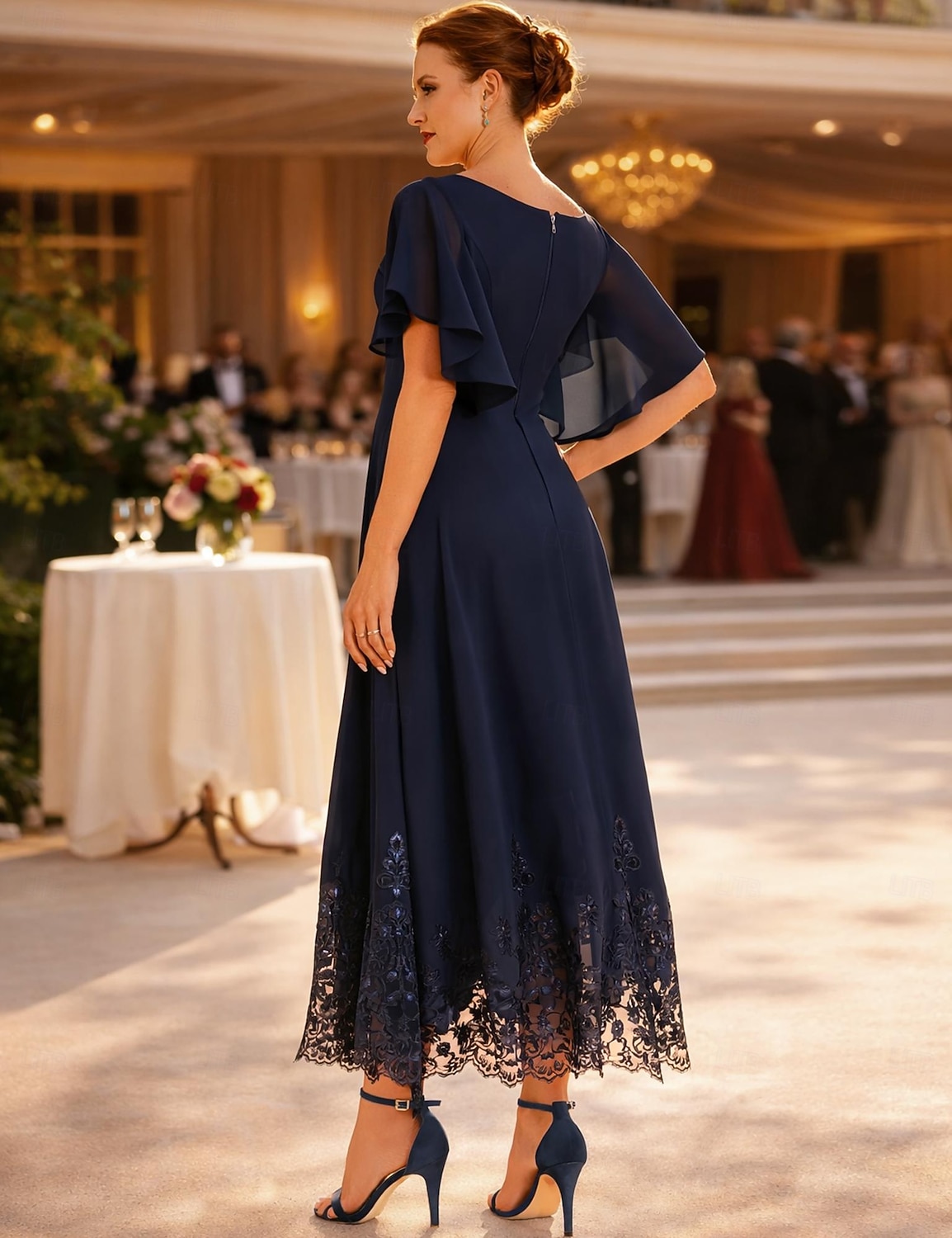 beaded tea length mother of the bride dresses Chiffon Lace Dress – Formal Wedding Guest Gown With Flutter Sleeve & Corset Mother Of The Bride Chiffon Lace Dress Color:Brick Red Printed Beige Bodycon Dress, elastic satin prom dress Lace Our dresses exude sophistication