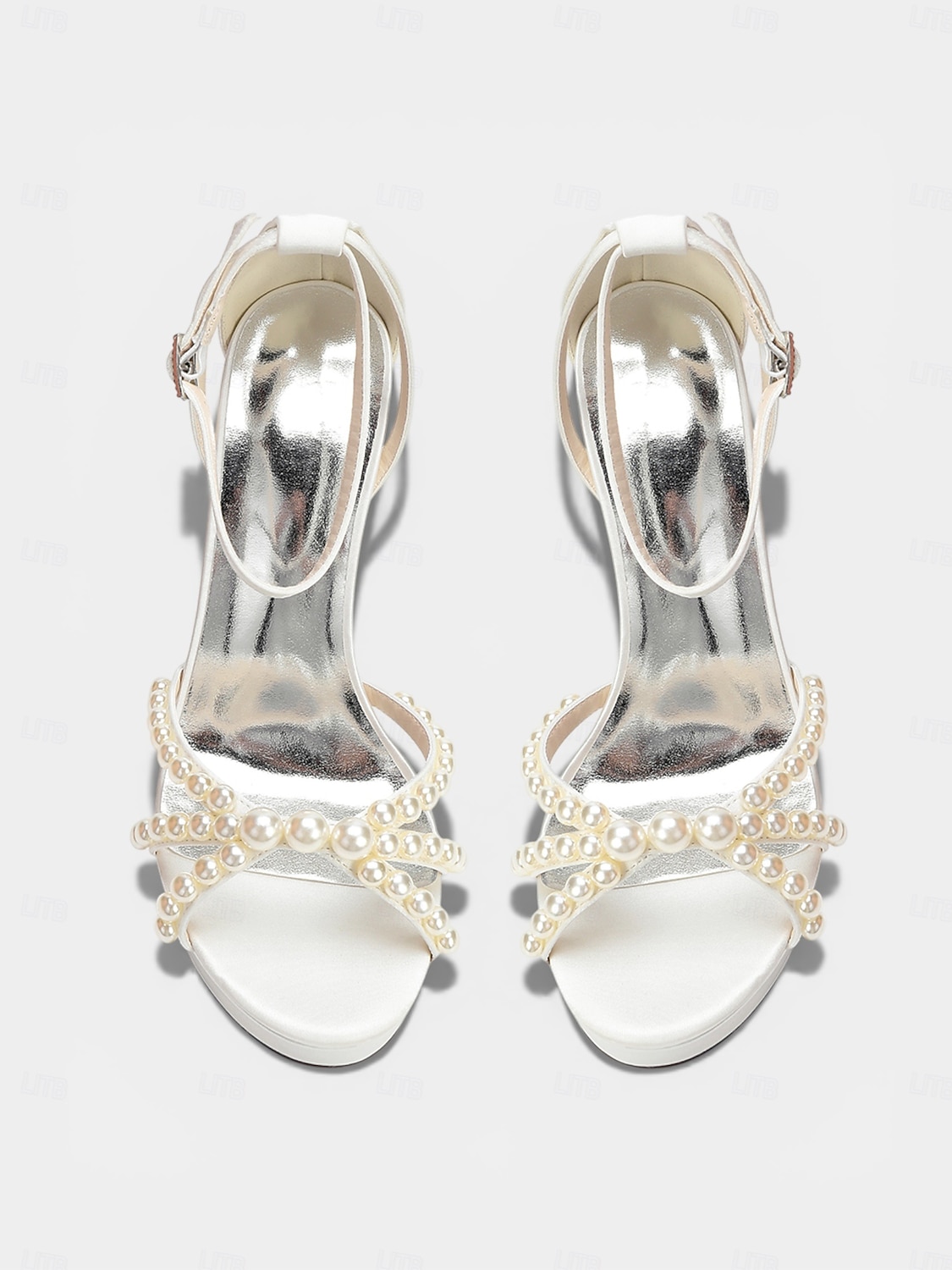 Women's Ivory Platform Chunky Block Heel Sandals, Pearl-Embellished Ankle Strap Bridal Shoes for Church Weddings 2026 - $64.99 –P3