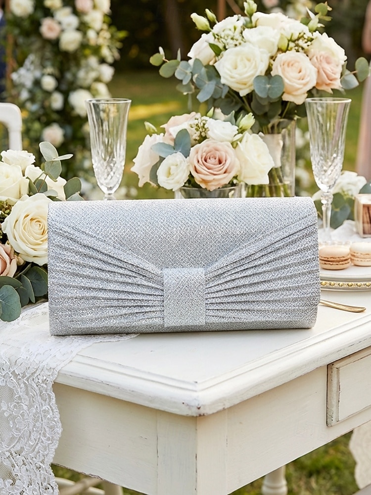 Women's Elegant Evening Clutch Bag, Polyester Shimmer Pleated Design with Chain Shoulder Strap, Multi-Color Formal Handbag for Weddings, Receptions & Dinner Parties 2026 - $11.99 –P4