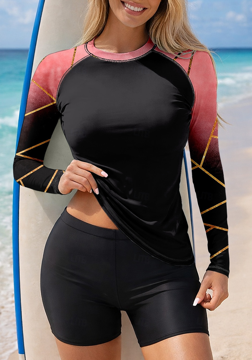 2026年 女性用 ラッシュガード水着 ラッシュガード タンキニ水着 勾配 縞柄 2個 取り外し式パッド ボイレグ UVサンプロテクション UPF50+ UVプロテクション 長袖 スイムウェア ラッシュガード サーフィン カヌー ウォータースポーツ 夏  コレクション – $31.99 –P1