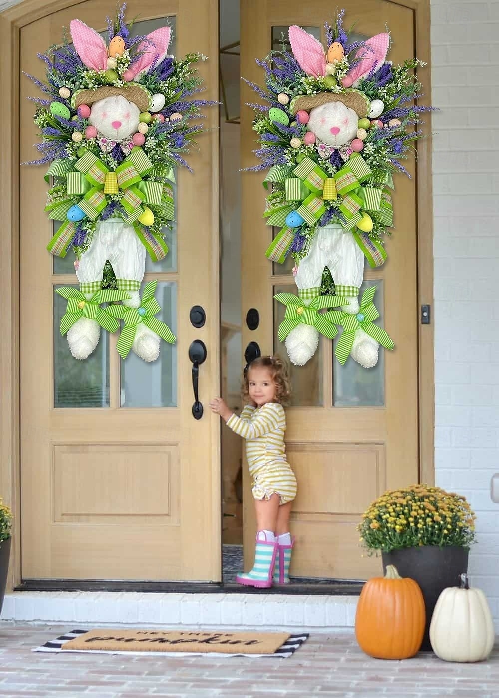 2 Pack Large Easter Bunny Swag Wreath for Front Door, 24" Artificial Spring Bunny Hanger with Lavender Eggs & Green Bows, Whimsical Farmhouse Easter Wall Porch Decor, Cute Outdoor Holiday Decoration 2026 - $58.99 –P4
