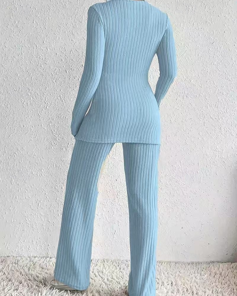Mujer Blusa Conjuntos de pantalones parte superior del bolero Manga Larga Escote en Pico Color sólido Elegante Moda Ropa de calle Casual Diario Exterior Negro Caqui Azul claro Primavera Ajuste regular 2026 - $35.99 –P11
