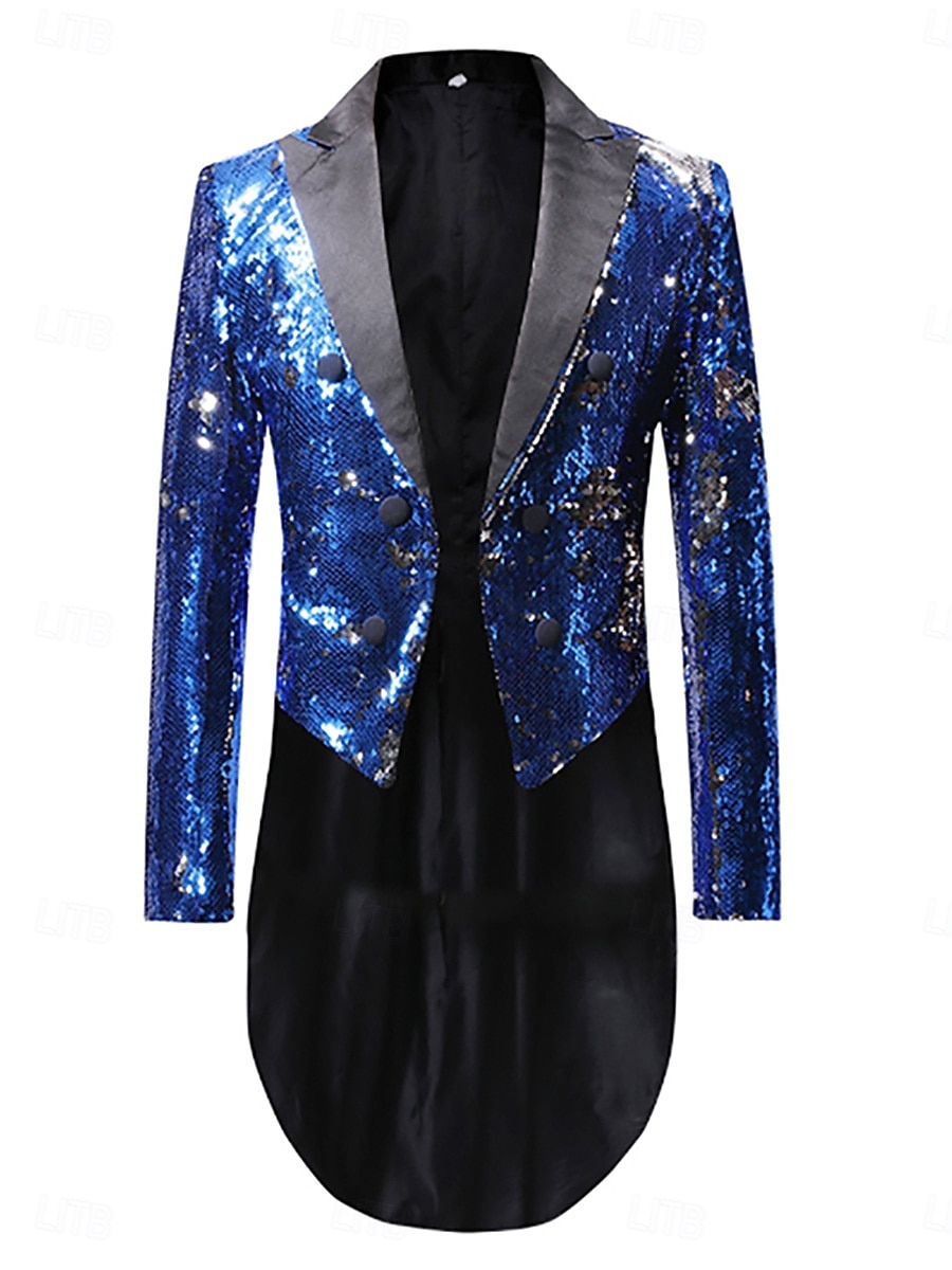 Men's Tuxedo Closure collar Party Sparkle Sequin Solid Colored Blazer Blue Red Gold Tailored Fit Double Breasted Six-buttons 2026 - $99.99 –P4