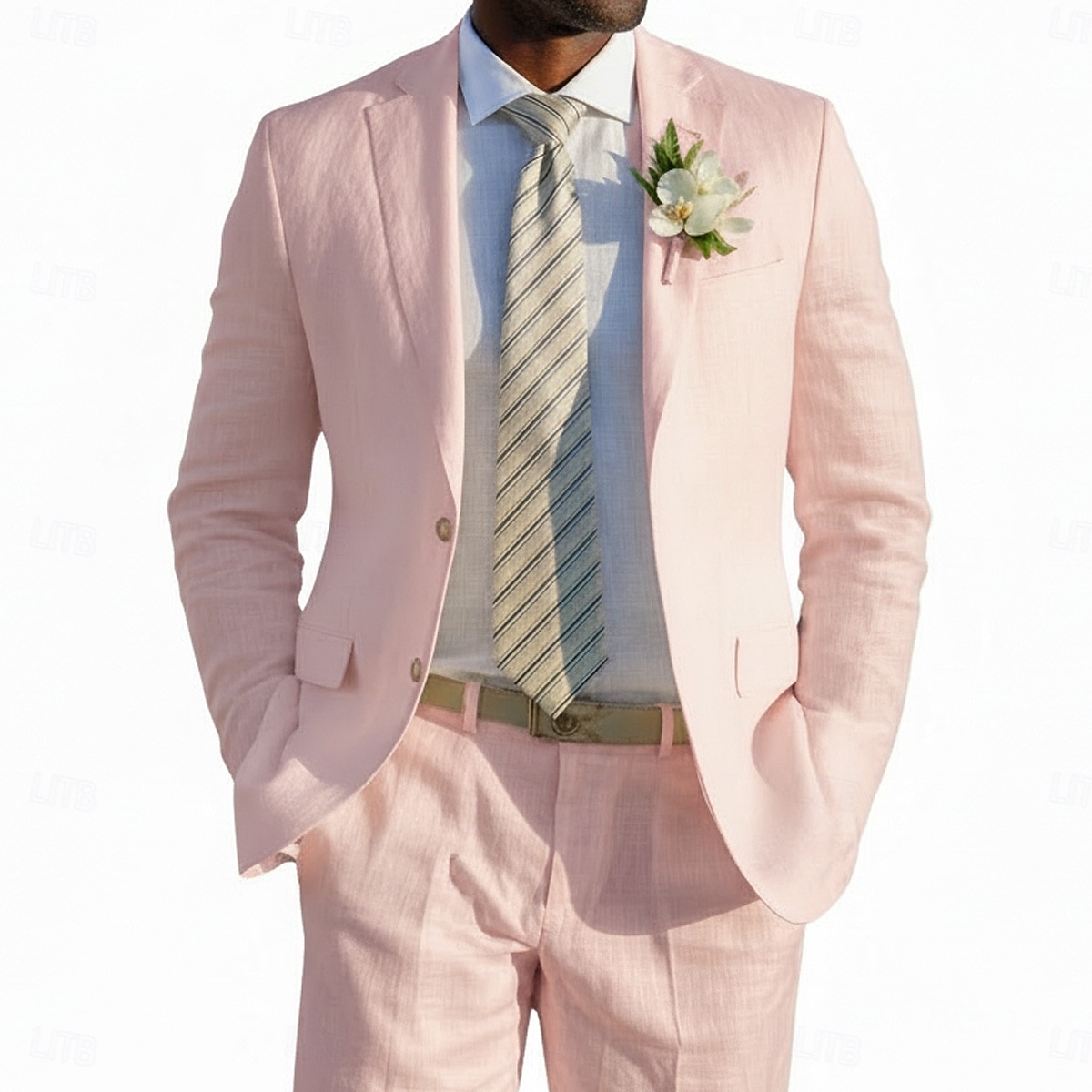 Men's Linen Suits Beach Wedding Spring Wedding Black White Spring & Summer Suit Notch Lapel Fashion Lightweight Solid Colored Tailored Fit 2 Piece Single Breasted Two-buttons 2026 - $99.99 –P4