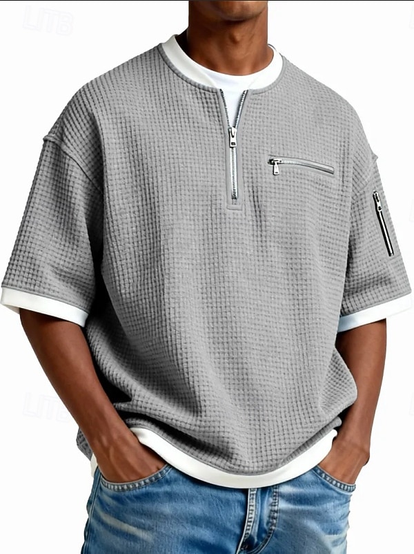 Мужчины Футболка с вафельным рисунком Футболка С короткими рукавами Хенли Лето Весна Весна лето Сплошной цвет Мода Оригинальный рисунок На каждый день Многослойный поддельные две части 2026 - $25.99 –P4