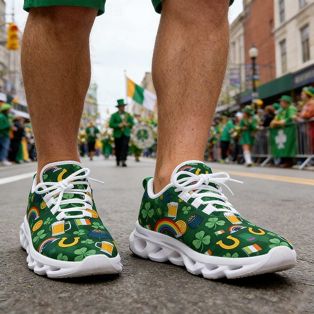 Męskie trampki sportowe Green Clover na Dzień Świętego Patryka – oddychające i wygodne buty do biegania na paradę irlandzką, spacery na świeżym powietrzu, imprezy świąteczne i do codziennego użytku 2026 - $42.99 –P3