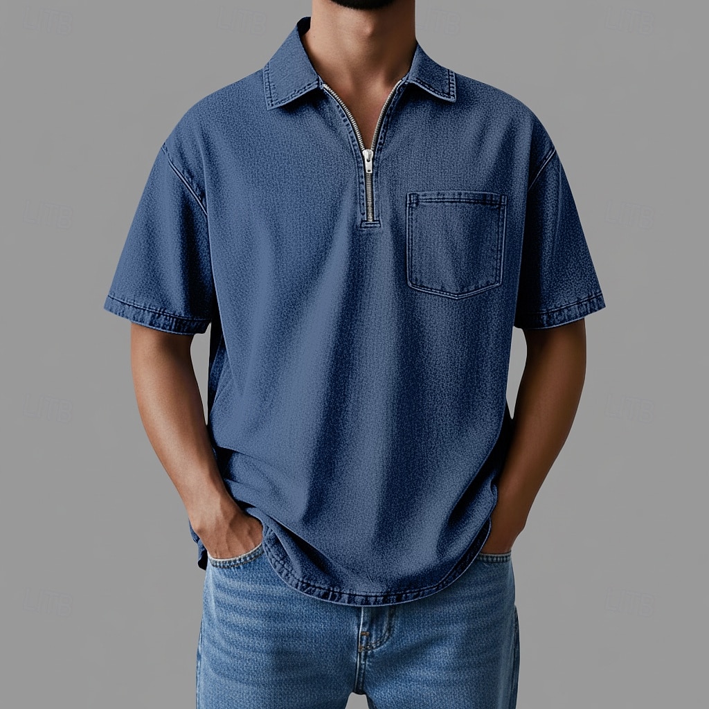 Polo de cremallera SoftFade™ Camiseta de Algodón para Hombre Ropa diaria Cita Media cremallera Manga corta Moda Básica Lisa Bolsillo con cremallera Primavera y Verano Ajuste regular Negro Rosa Marrón 2026 - $35.99 –P10