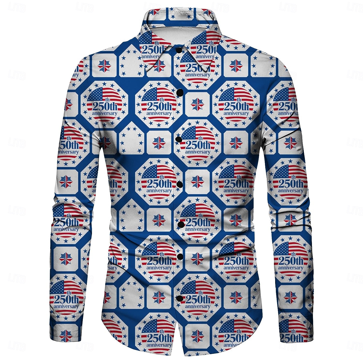 250th Anniversary USA Retro Vintage 1970s Shirt Aloha Shirt Long Sleeves Hippie Geometic Ethnic Fancy Dress Men's Masquerade 4th of July Party Independence Day Adults' Shirt 2026 - $26.99 –P1