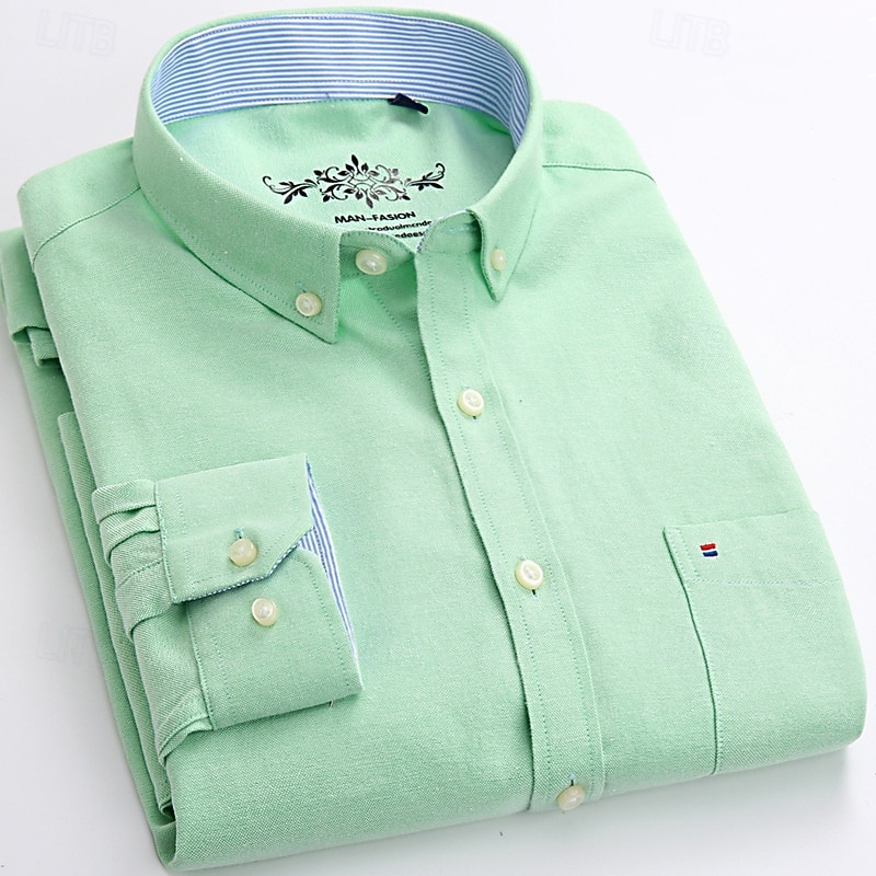 Hombre Camisa Camisa para Vestido Camisa Oxford Camisa sin planchar Abotonar la camisa Bloque de color Diario Negocio Amarillo Azul Marino Azul Manga Larga Cuello Vuelto Todas las Temporadas Ropa 2026 - $26.99 –P1