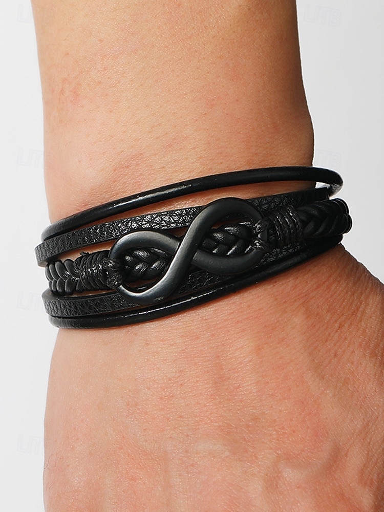 Мужской браслет в виде знака бесконечности из искусственной кожи и сплава, многослойная плетеная конструкция, винтажный стиль, различные цветовые варианты, идеально подходит для отдыха и повседневной носки. 2026 - $7.99 –P4