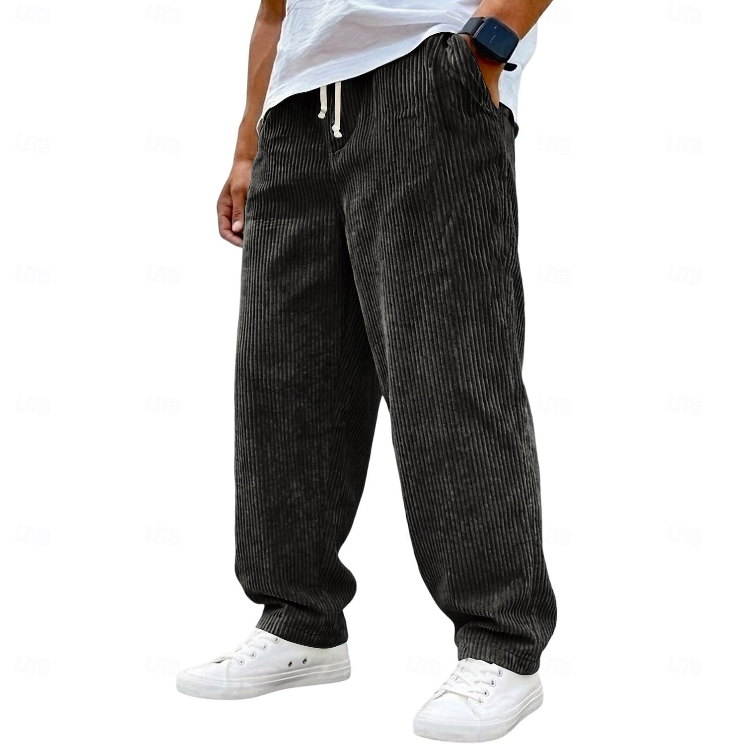 Voor heren Broek Corduroybroek Wijde broek Vrijetijdsbroek Trekkoord Elastische taille Effen Comfort Ademend Volledige lengte Casual Dagelijks Buiten Modieus Streetwear blauw Zwart Micro-elastisch 2026 - $25.99 –P7