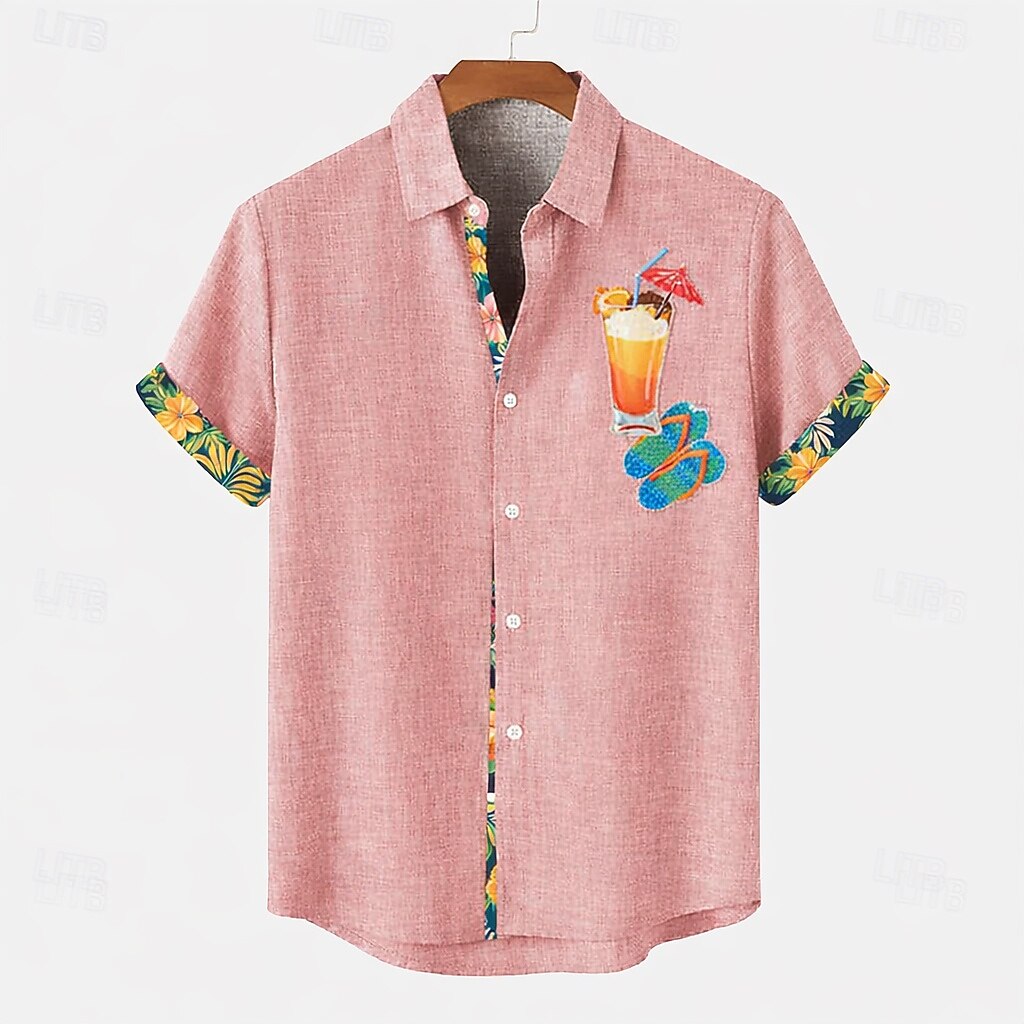 Voor heren Linnen overhemd Zomer overhemd Strand Kleding Overhemd met knopen Slippers Strand Vakantie blauw Blozend Roze Groen Khaki Korte mouw Strijkijzer Zomer Lente Kleding Kleurenblok 2026 - $26.99 –P5