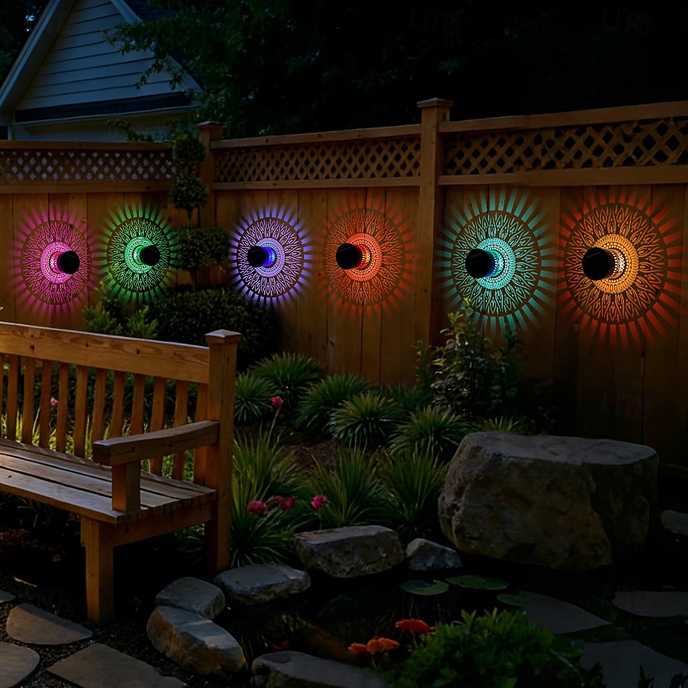 2 ks venkovní solární vodotěsné kreativní duté válcové železné projekční nástěnné osvětlení, závěsné lucerny pro zahradu, dvůr, cestu, trávník, schodiště, krajinářské osvětlení, venkovní dekoraci 2026 - $30.99 –P15