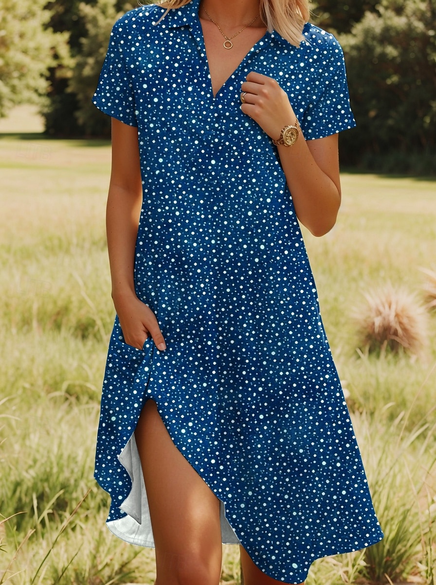 Per donna Mini Abito Abito Estivo Vacanza Casual Boho Quotidiano Spiaggia Vestibilità regolare Floreale Grafico A Pois Manica Corta Bavero Blu Rosso Blu reale Marrone chiaro Estate Primavera del 2026 a $29.99 –P6