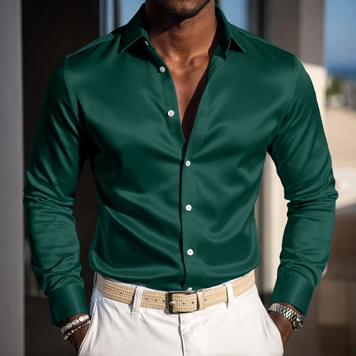 Voor heren Overhemd Satijnen overhemd Normaal shirt Overhemd met knopen Galashirt Effen Feest Bruiloft Koningsblauw Lange mouw Revers Alle seizoenen Kleding 2026 - $29.99 –P6