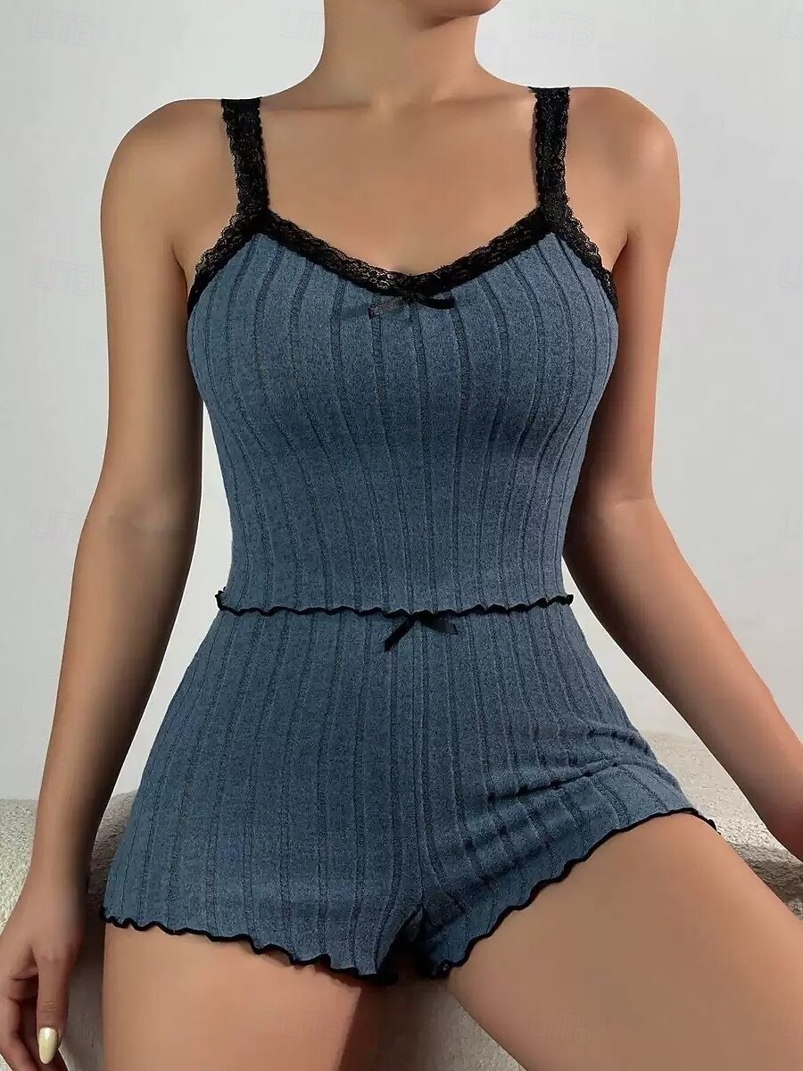 Femmes Ensemble Pyjama Occasionnel Confort Couleur Unie Dentelle Taille Élastique Shorts Quotidien Maison Sans manches Bretelles Bleu Blanche Rose Claire Vin Gris Été Printemps Coupe régulière de 2026 ? $14.99 –P20