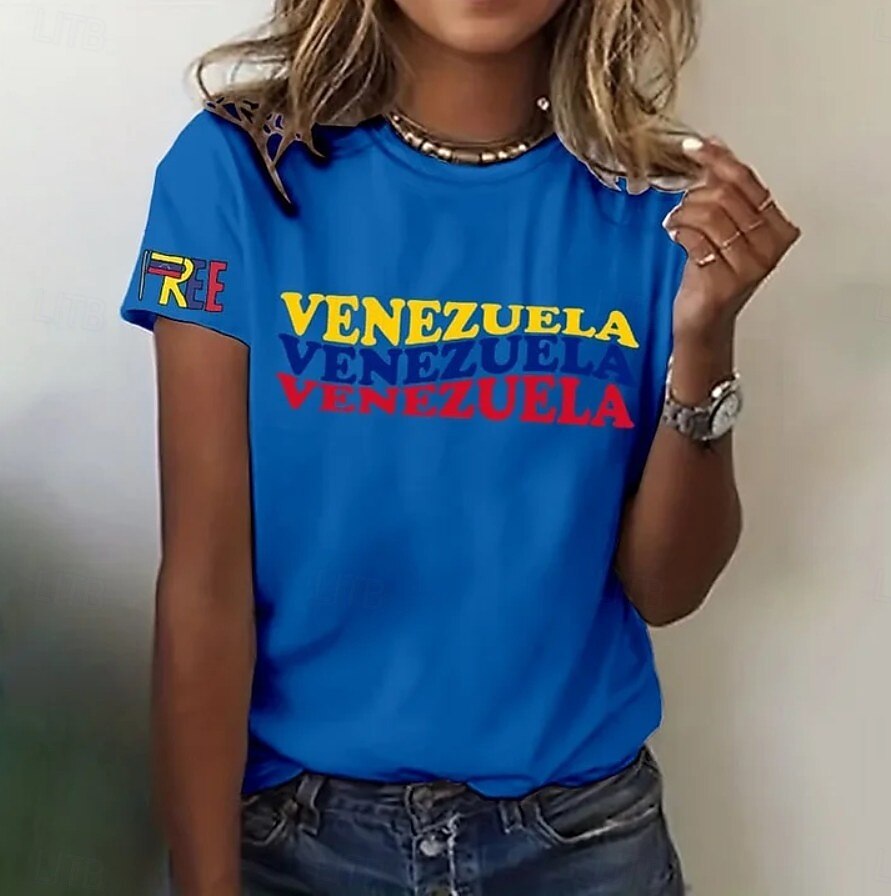 Per donna Maglietta Stampato Grafico Lettera Elegante Classico Casual Manica Corta Girocollo Top Regolari Quotidiano Blu Nero Bianco Grigio Estate Primavera del 2026 a $22.99 –P2