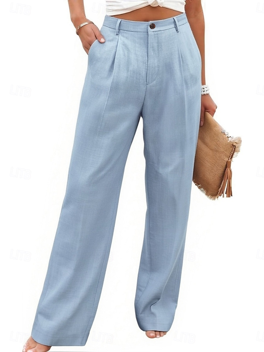 Damen Kunstbaumwollleinen Weites Bein Freizeithose Sommerhose Urlaub Streetwear Basic Volle Länge Mittlere Taillenlinie Einfach Tasche Atmungsaktivität Bequem Unelastisch Täglich Outdoor Urlaub Blau 2026 - $23.99 –P36