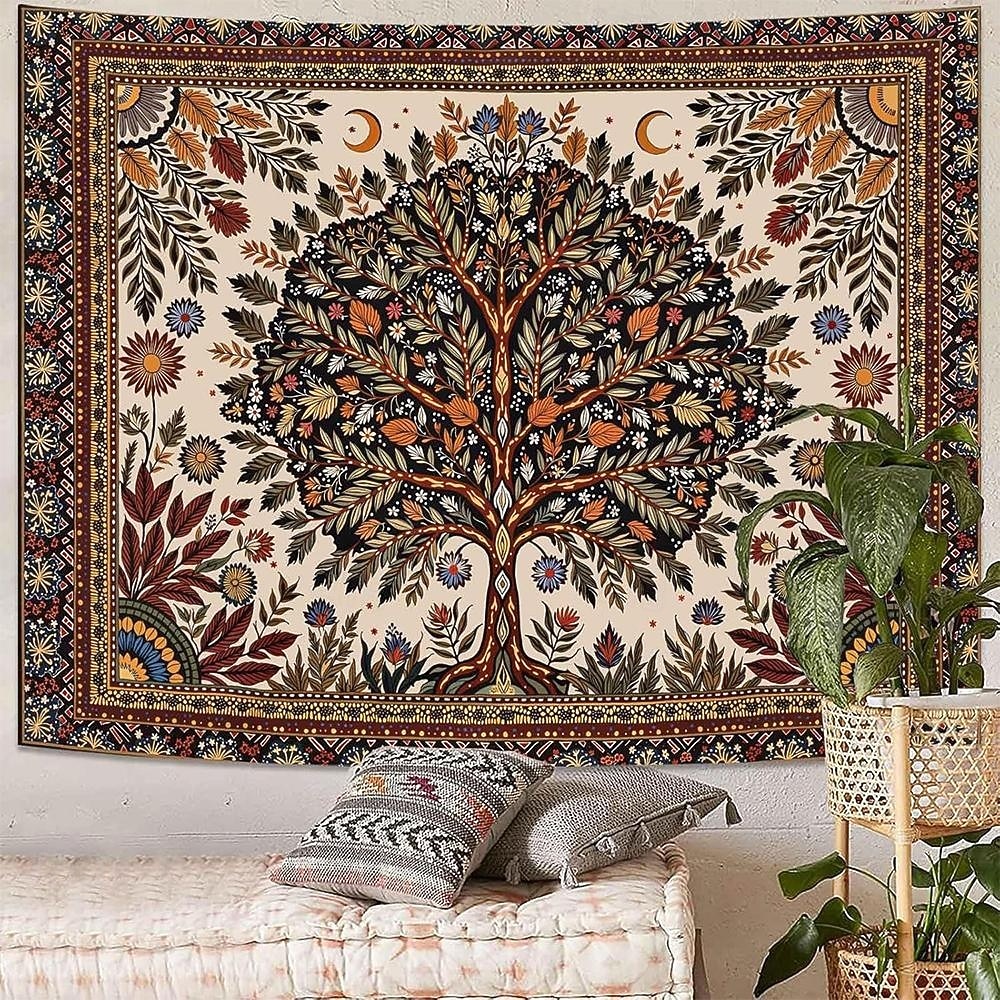 Tapeçaria de parede vintage estética com árvore da vida, fundo floral botânico da natureza, decoração boêmia para quarto, arte de parede grande para decoração de apartamento ou dormitório. de 2026 por $19.99 –P2