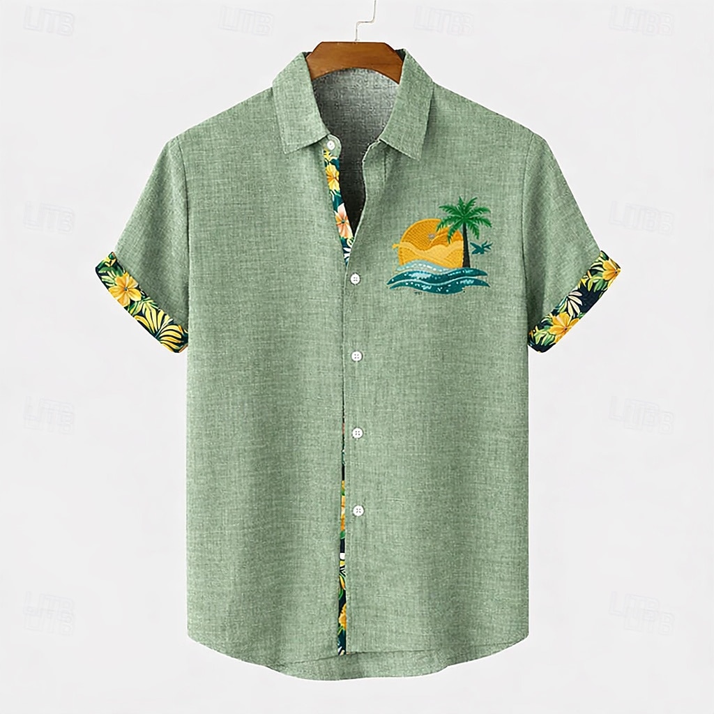 Voor heren Linnen overhemd Zomer overhemd Strand Kleding Overhemd met knopen Slippers Strand Vakantie blauw Blozend Roze Groen Khaki Korte mouw Strijkijzer Zomer Lente Kleding Kleurenblok 2026 - $26.99 –P8