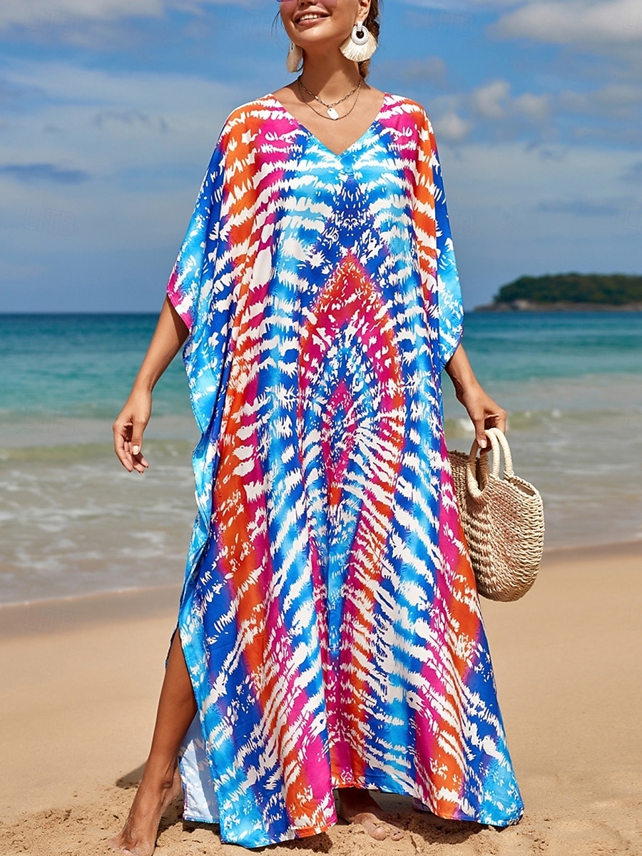 Women's Maxi Dress Beach Dress Casual Dress Boho Dress Cover Up Elegant Fashion Modern Outdoor Vacation Going out Loose Fit Abstract Half Sleeve V Neck Blue Pink Royal Blue Orange Summer Spring 2026 - $29.99 –P6
