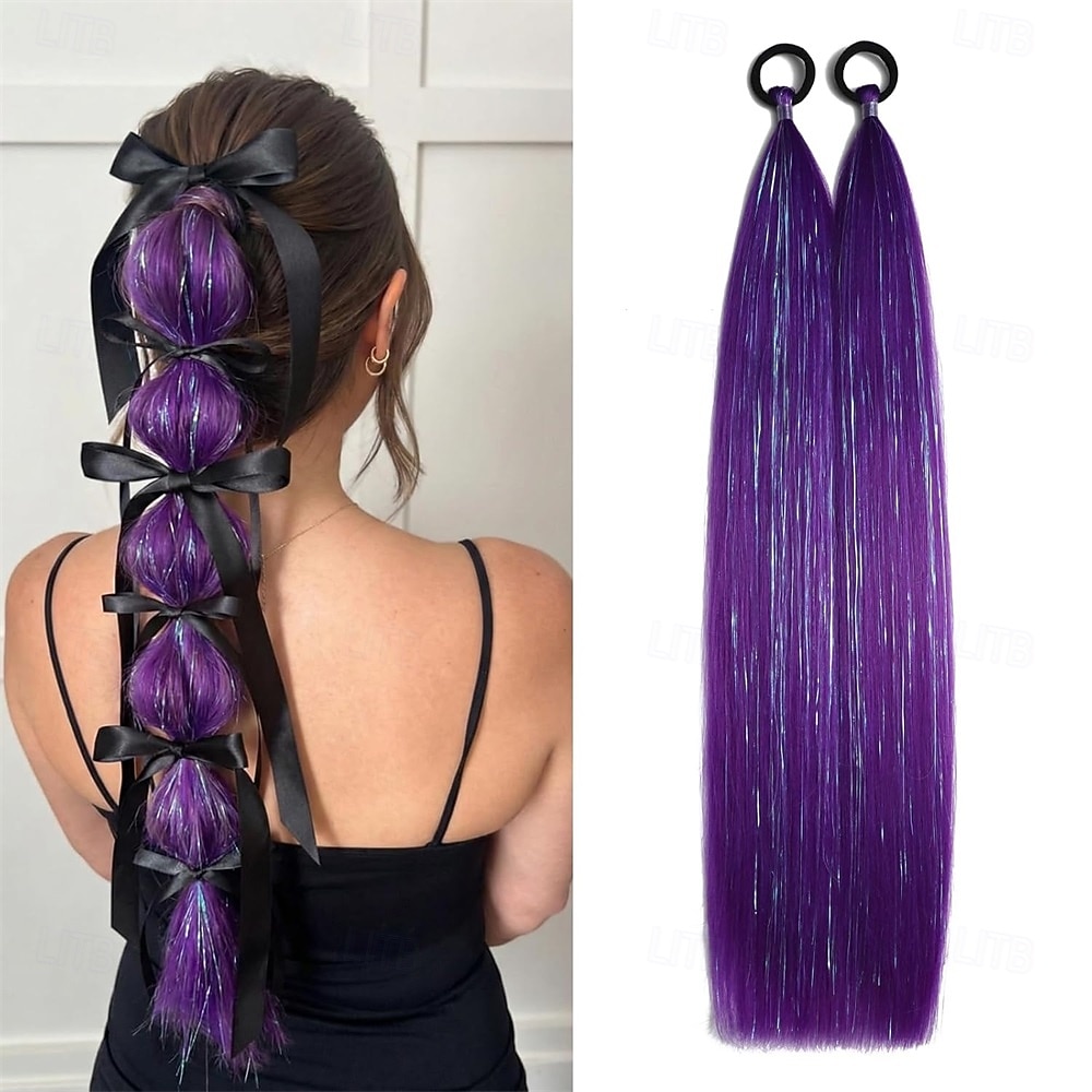 2 mechas de cabelo colorido, 66 cm (26 polegadas), para crianças e mulheres, aplique de rabo de cavalo liso e macio com elástico. de 2026 por $14.99 –P5