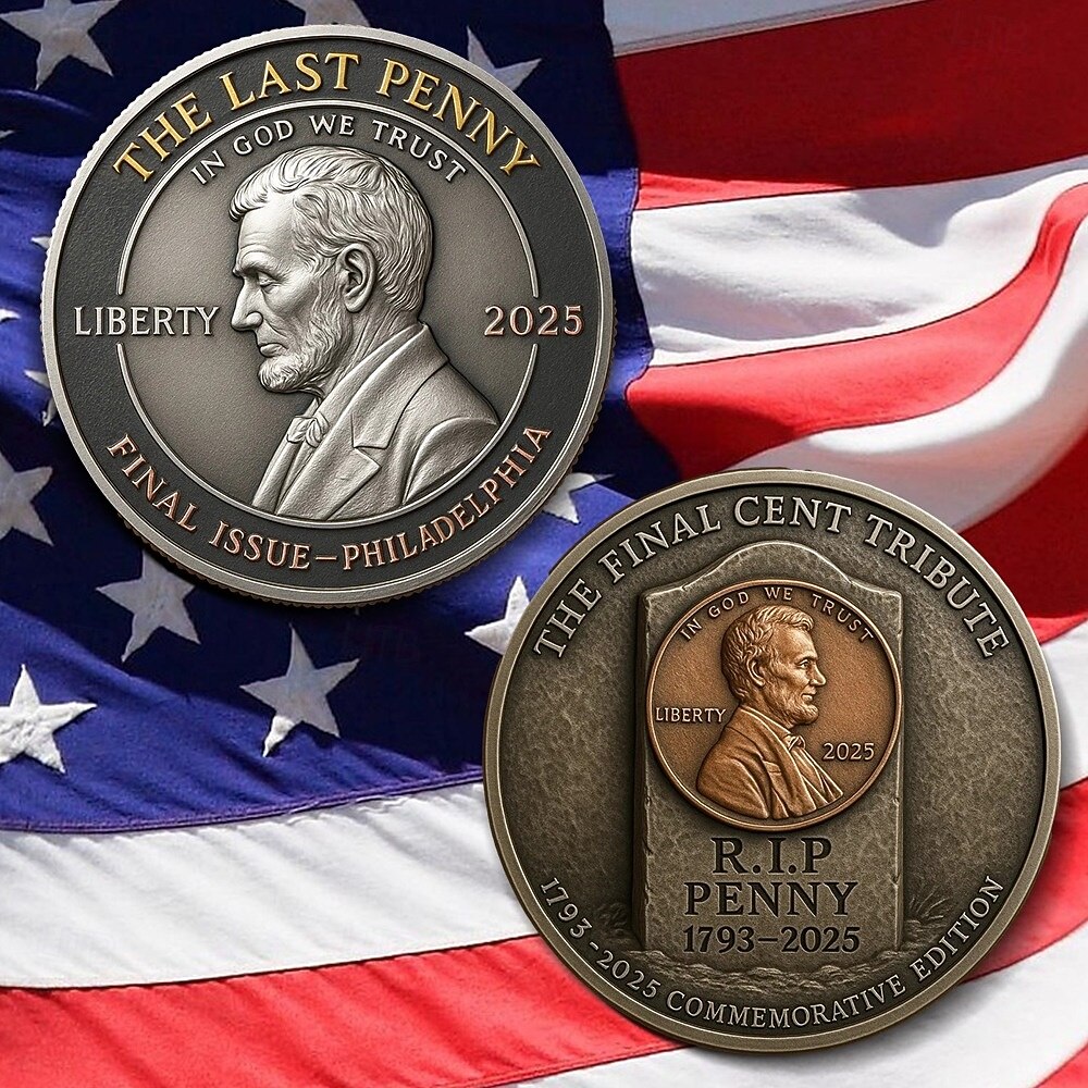 Coins Area Rug Final Cent Tribute 1793-2025 Lincoln Memorial Penny Coin Rug and Coin ...