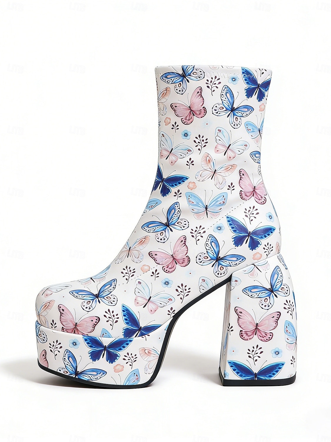 Botas de Tornozelo Plataforma Brancas com Estampa de Borboleta Femininas de Mardi Gras Sapatos Vintage de Salto Chunky para o Festival de Carnaval de Veneza de 2026 por $46.99 –P2